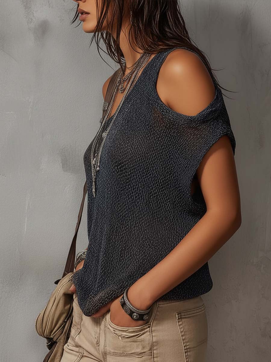 Wendy - Asymmetric Shoulder Knit Blouse