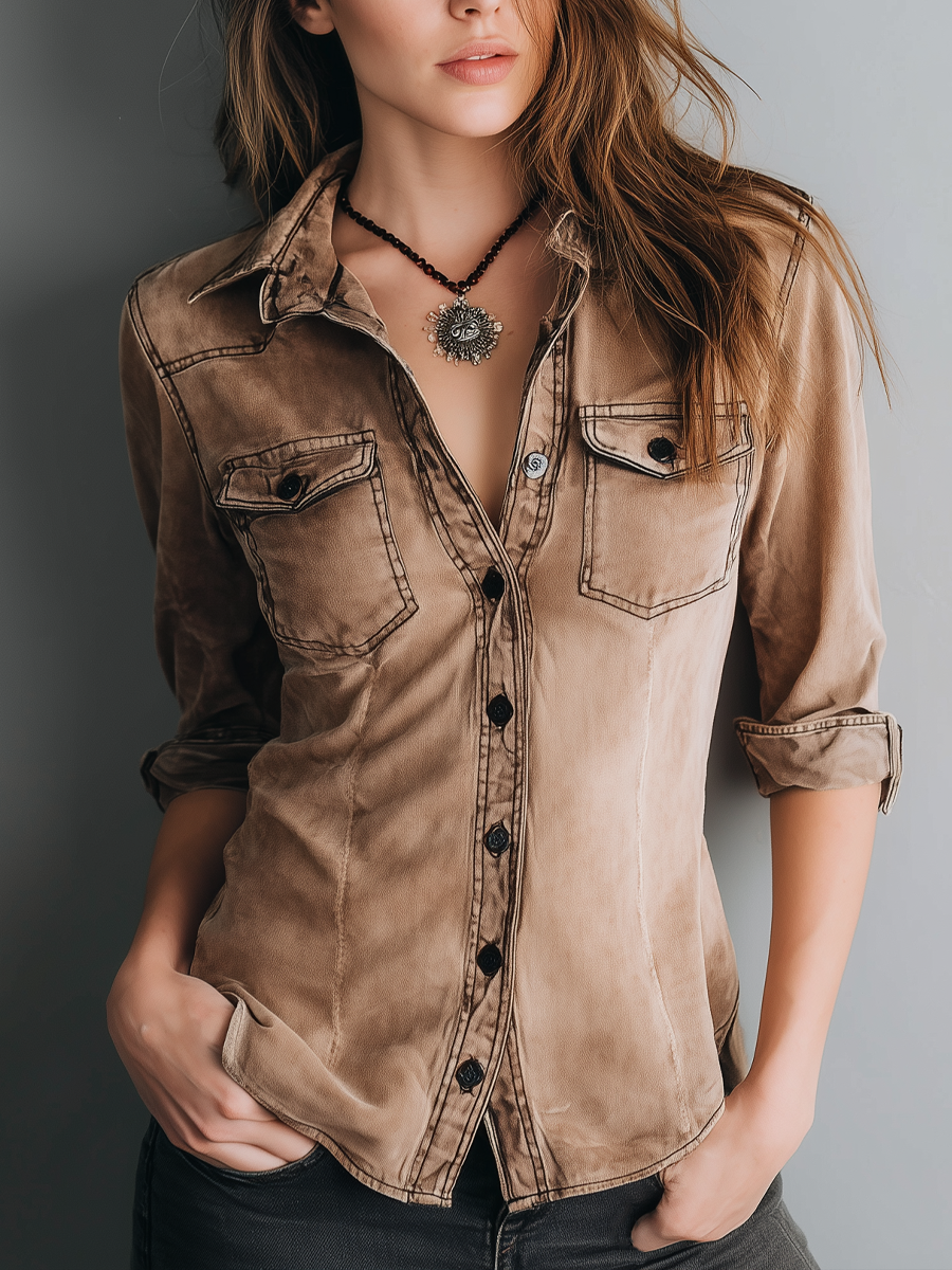 Berenice - Contrast Stitch Washed Blouse