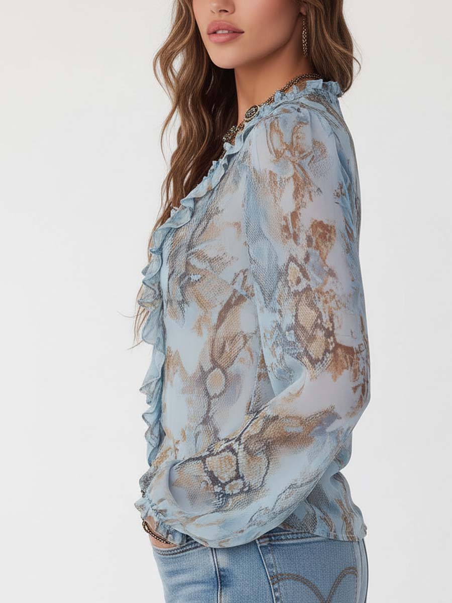 Cassandre - Ruffled Zip Chiffon Blouse