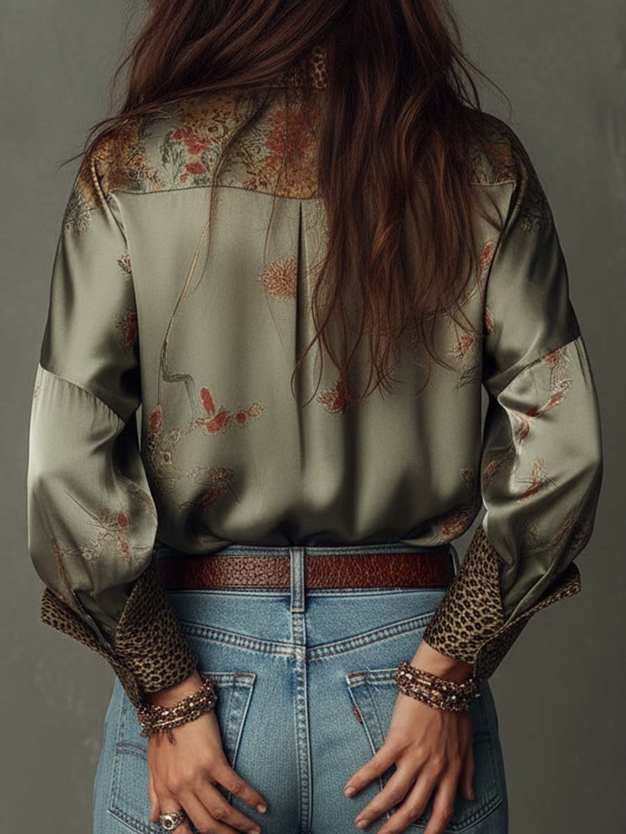 Capucine - Leopard Trim Satin Shirt