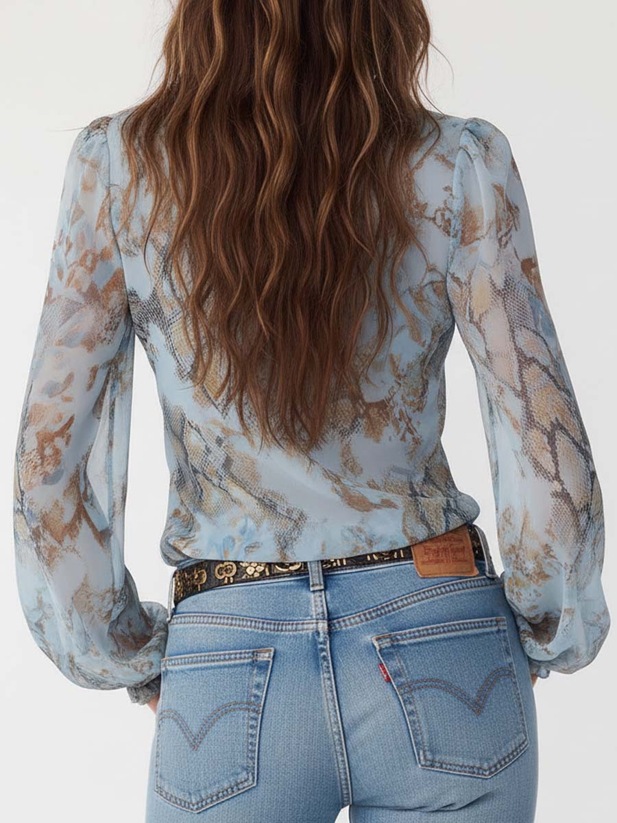 Cassandre - Ruffled Zip Chiffon Blouse