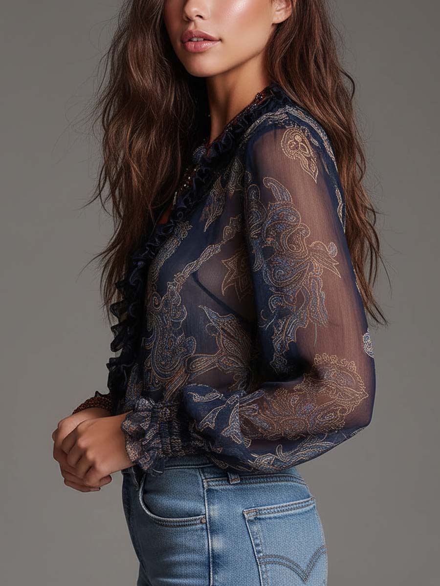 Skye - Baroque Print Chiffon Blouse