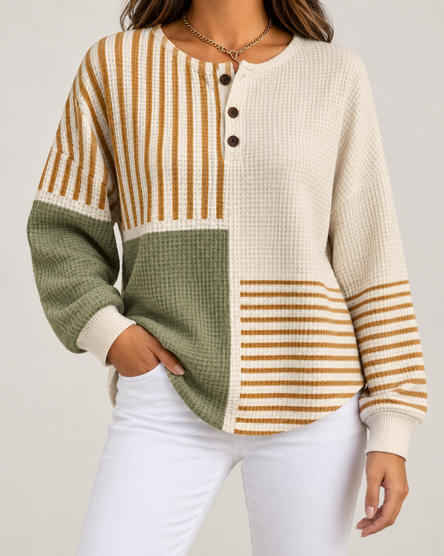 HARPER | Women's Waffle-Knit Henley Sweatshirt