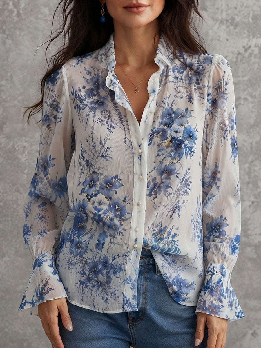 Winona - Floral Crinkle Chiffon Blouse