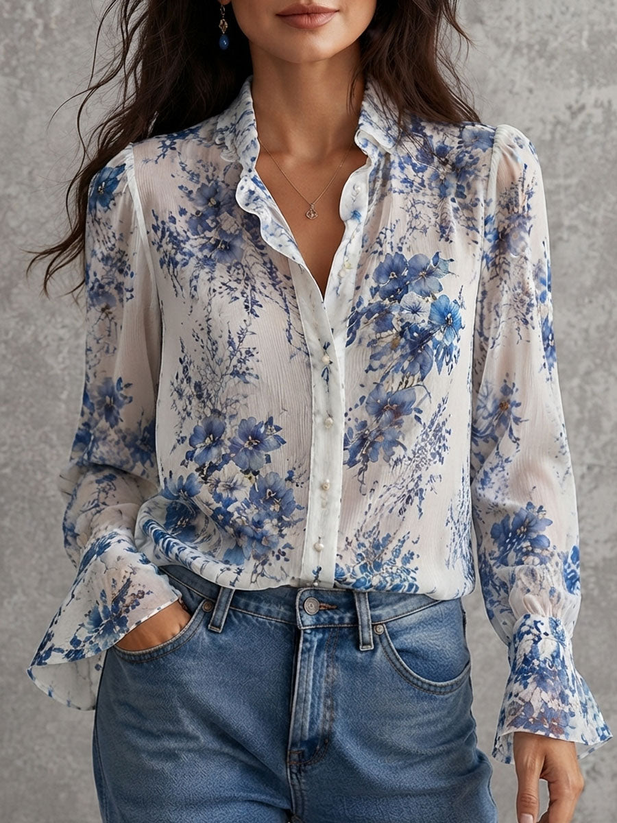 Winona - Floral Crinkle Chiffon Blouse