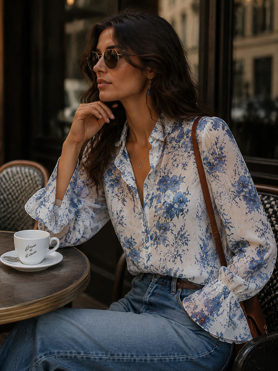 Winona - Floral Crinkle Chiffon Blouse