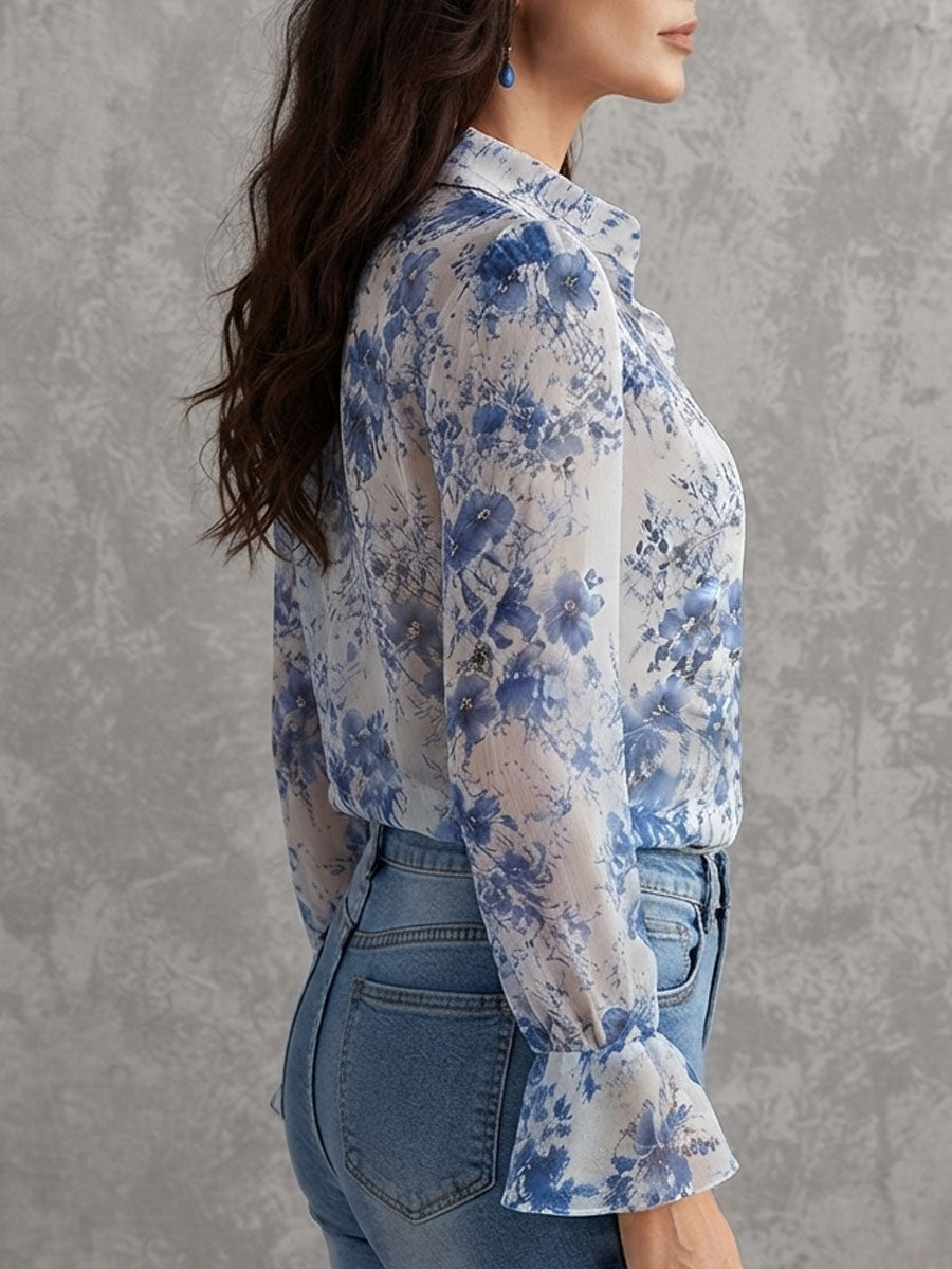 Winona - Floral Crinkle Chiffon Blouse