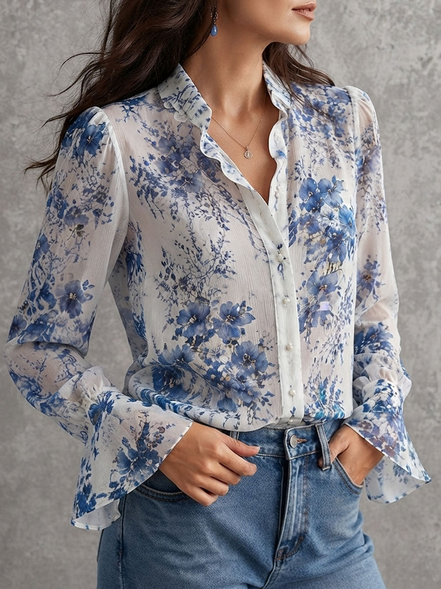 Winona - Floral Crinkle Chiffon Blouse