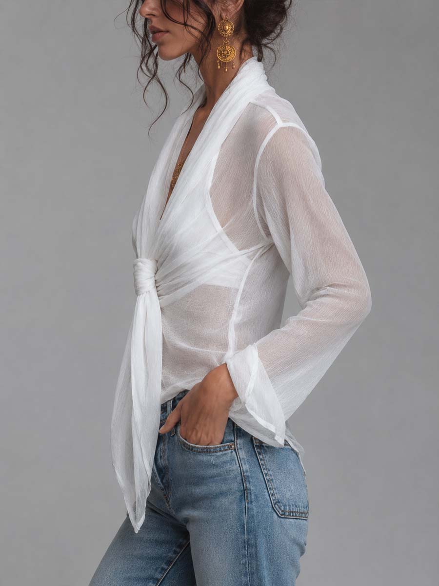 Simone - Sheer Chiffon Wrap Blouse
