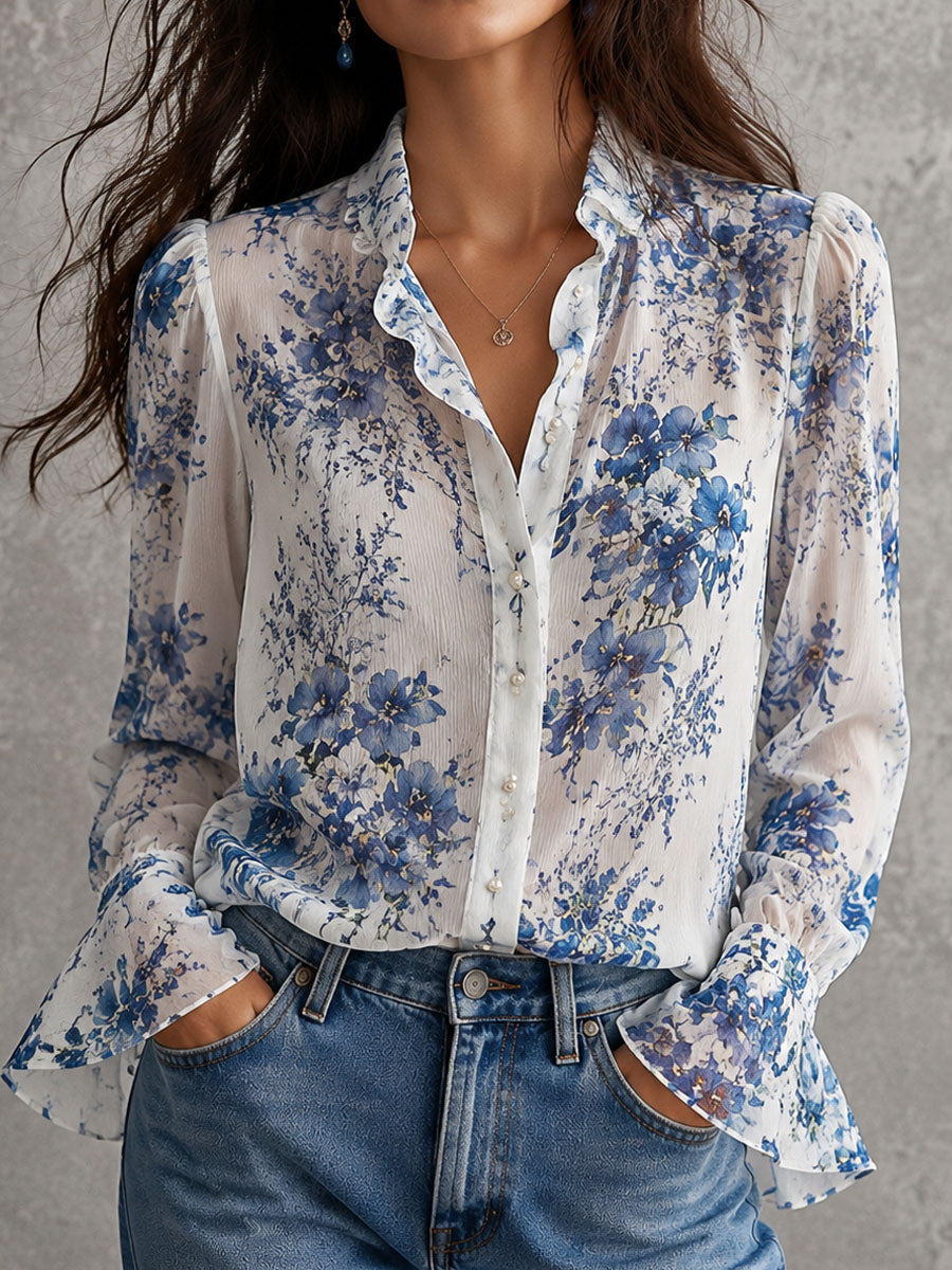 Winona - Floral Crinkle Chiffon Blouse