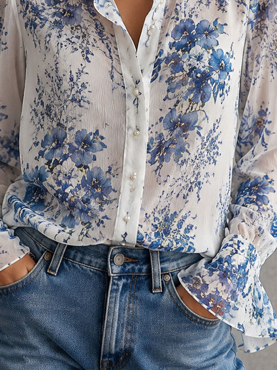 Winona - Floral Crinkle Chiffon Blouse