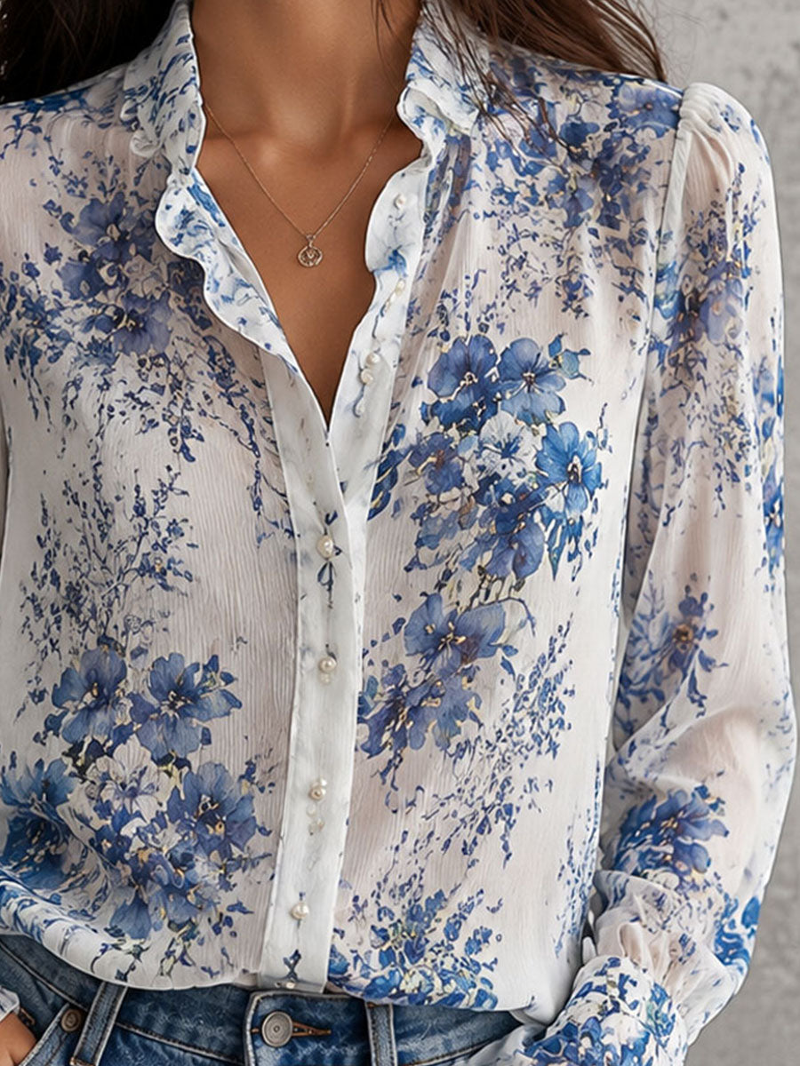 Winona - Floral Crinkle Chiffon Blouse