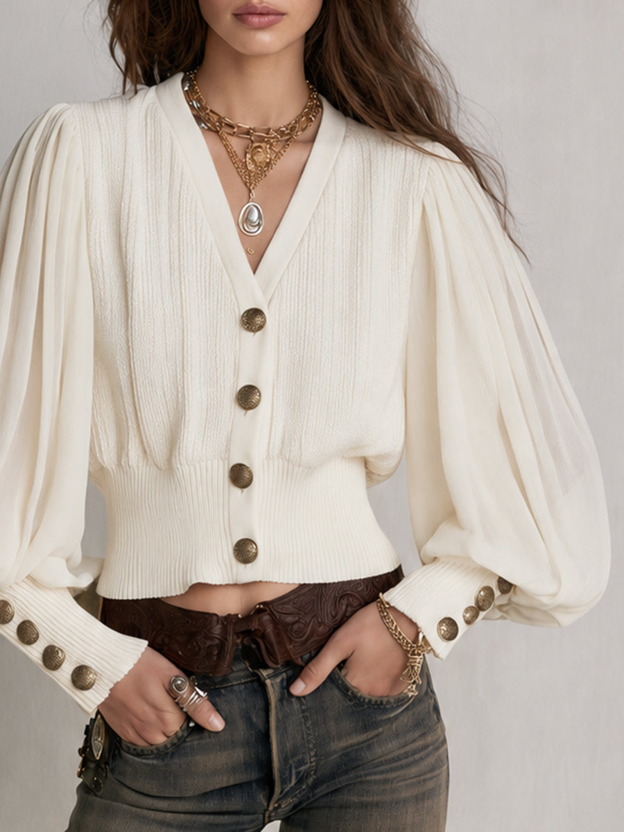 Mathilde - Chiffon Sleeve Ribbed Cardigan
