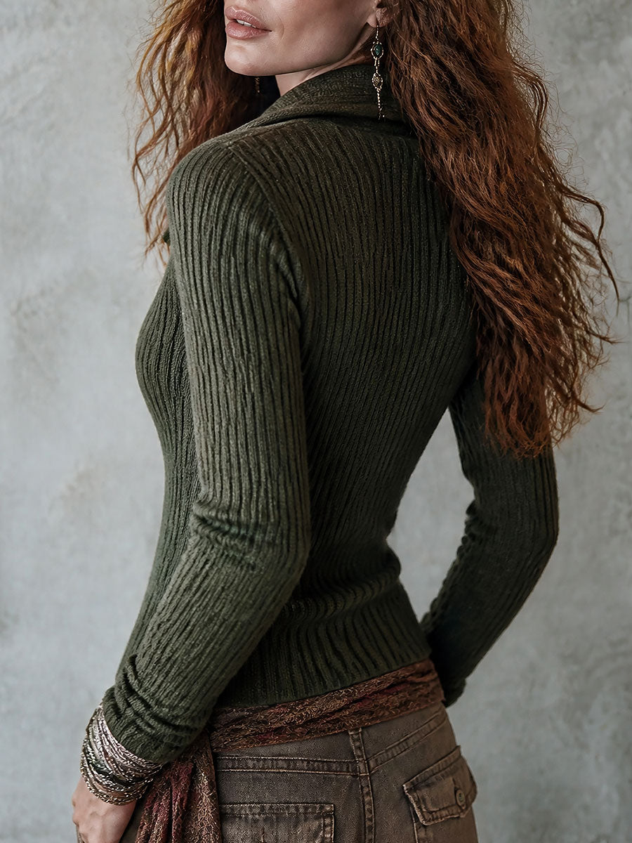 Hortense - Ribbed Zip Moto Sweater