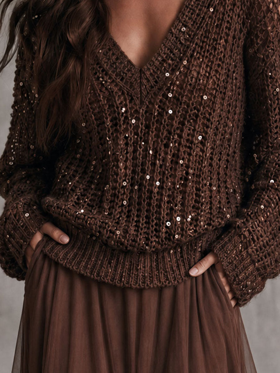 Heloise - Sequin Open-Knit Sweater
