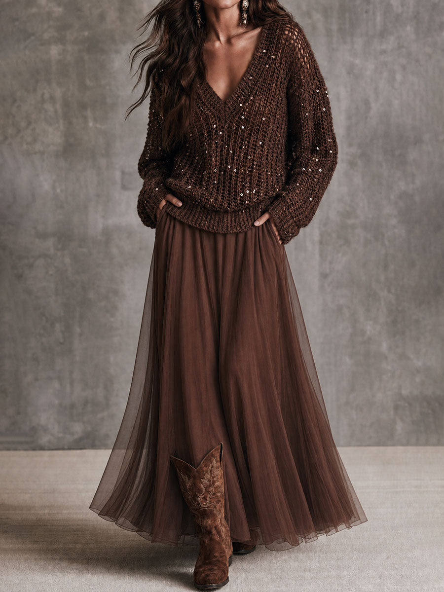 Heloise - Sequin Open-Knit Sweater