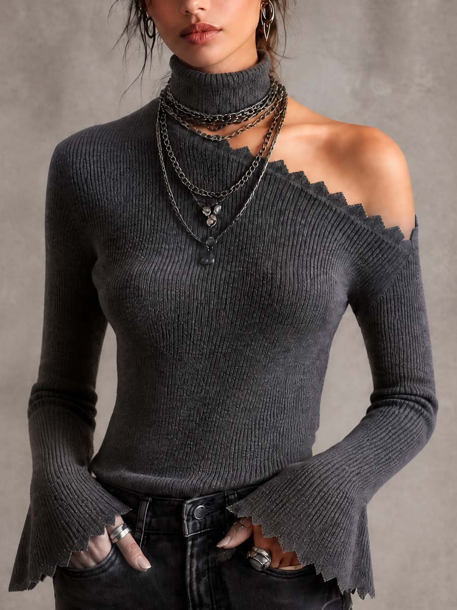 Justine - Zigzag Trim Knit Sweater