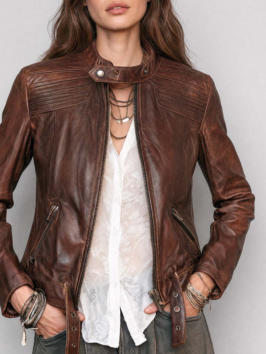 Selena - Quilted Leather Moto Jacket
