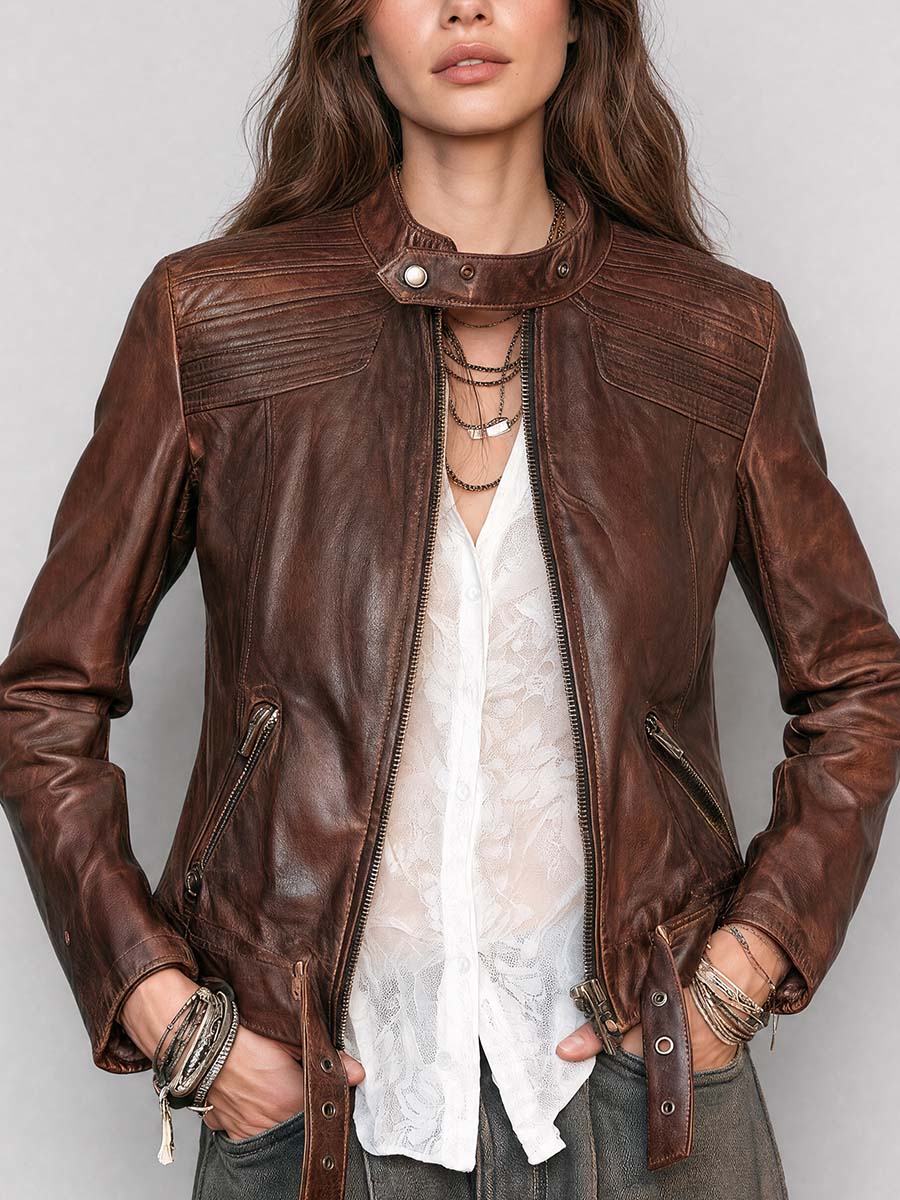 Selena - Quilted Leather Moto Jacket