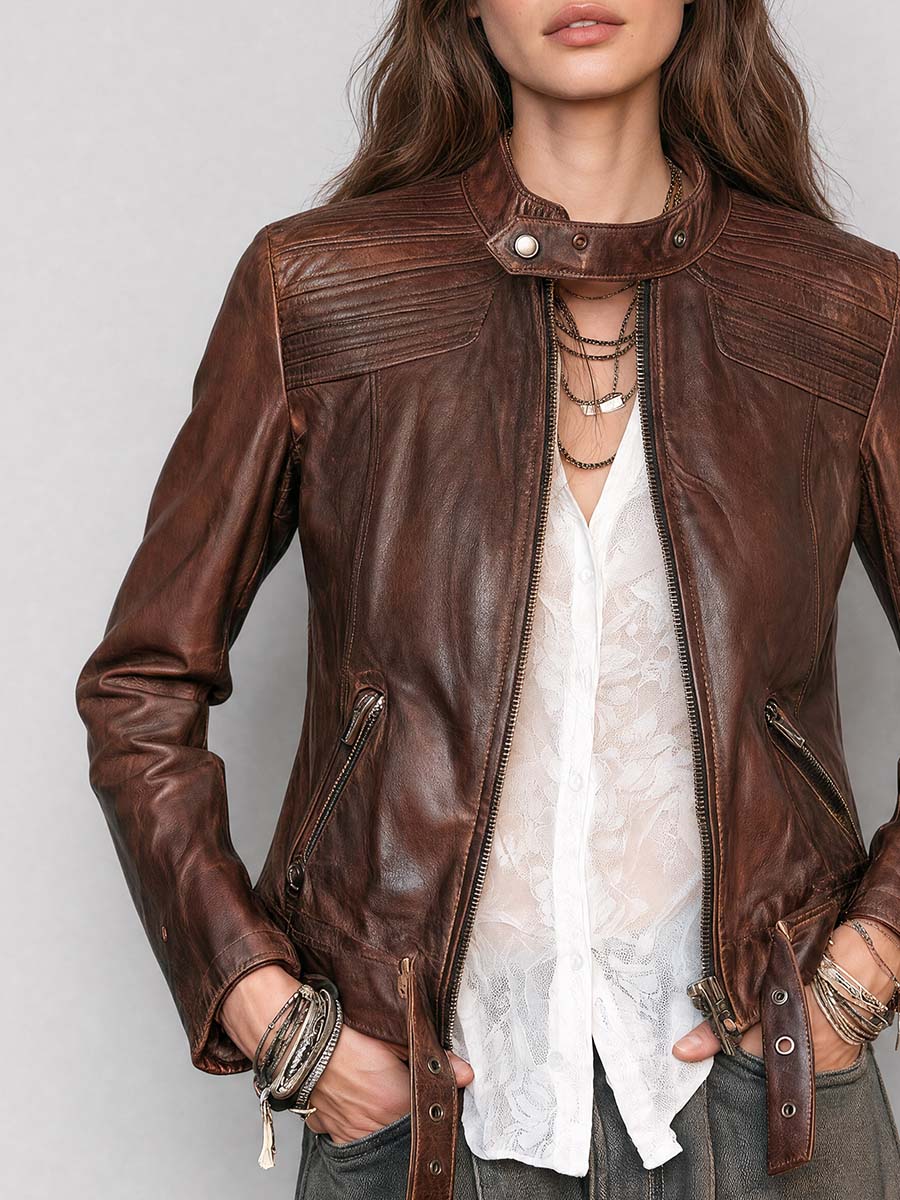 Selena - Quilted Leather Moto Jacket
