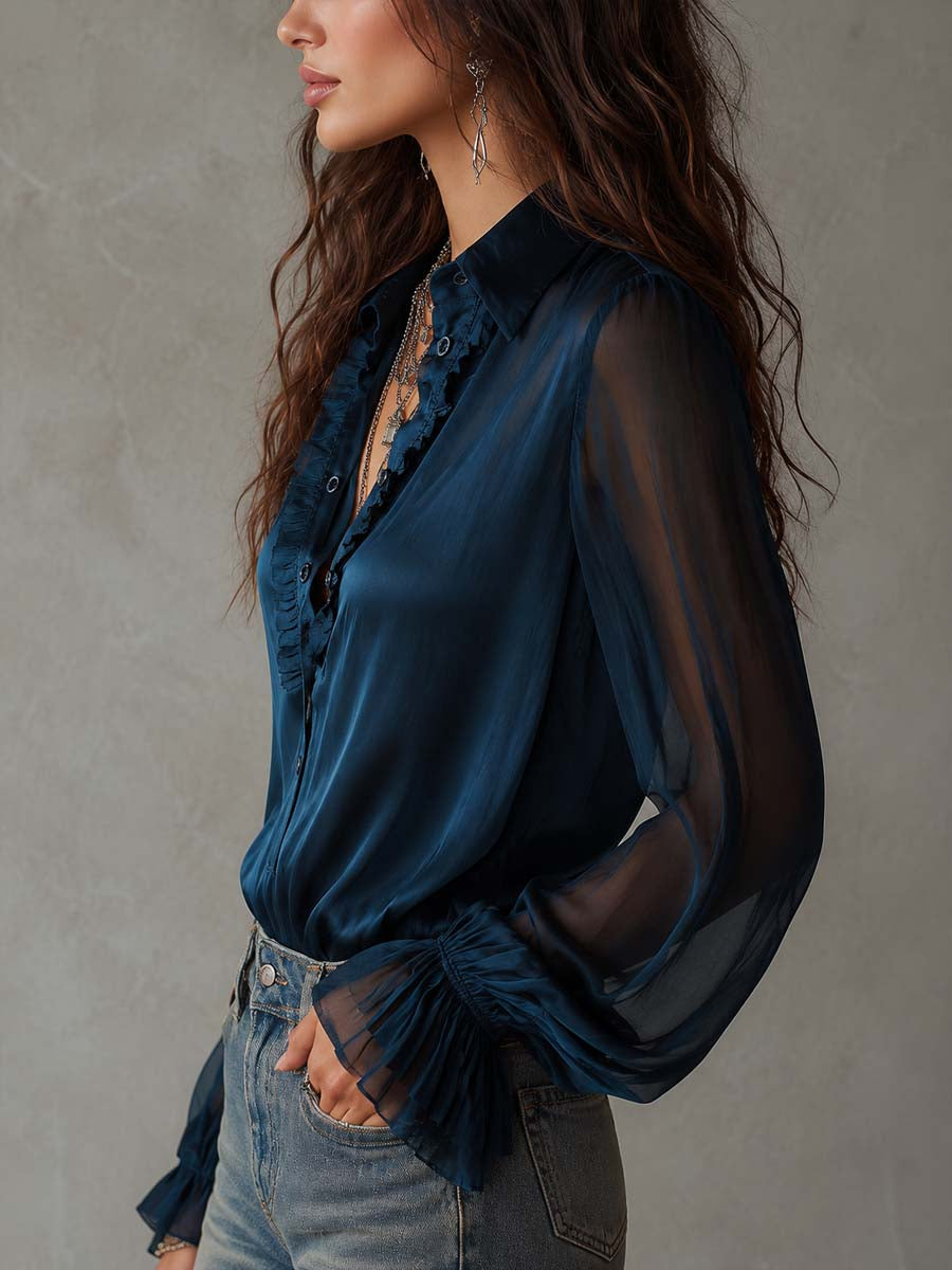 Theresa - Ruffle Collar Sheer Shirt