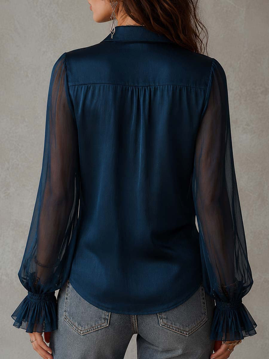 Theresa - Ruffle Collar Sheer Shirt