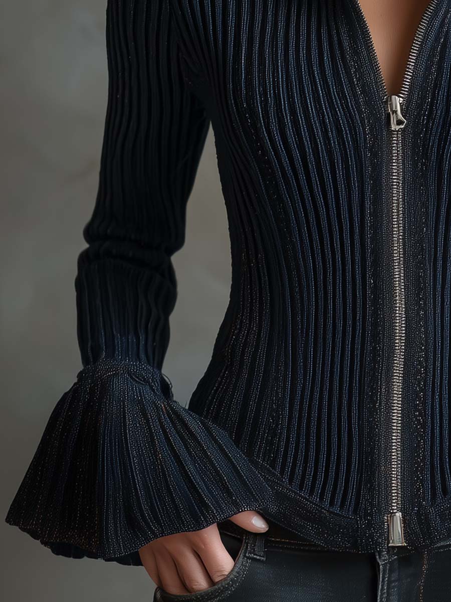 Louane - Sparkle Ribbed Knit Jacket