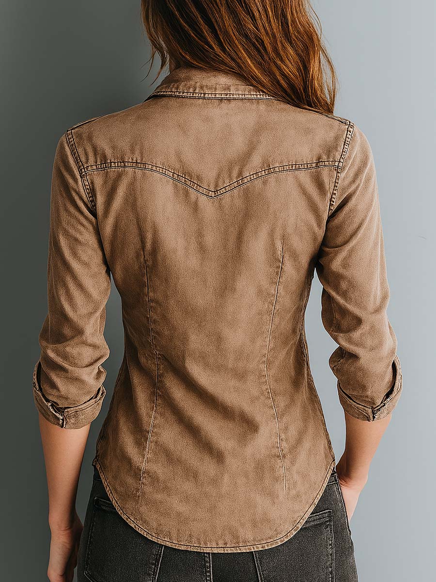 Berenice - Contrast Stitch Washed Blouse