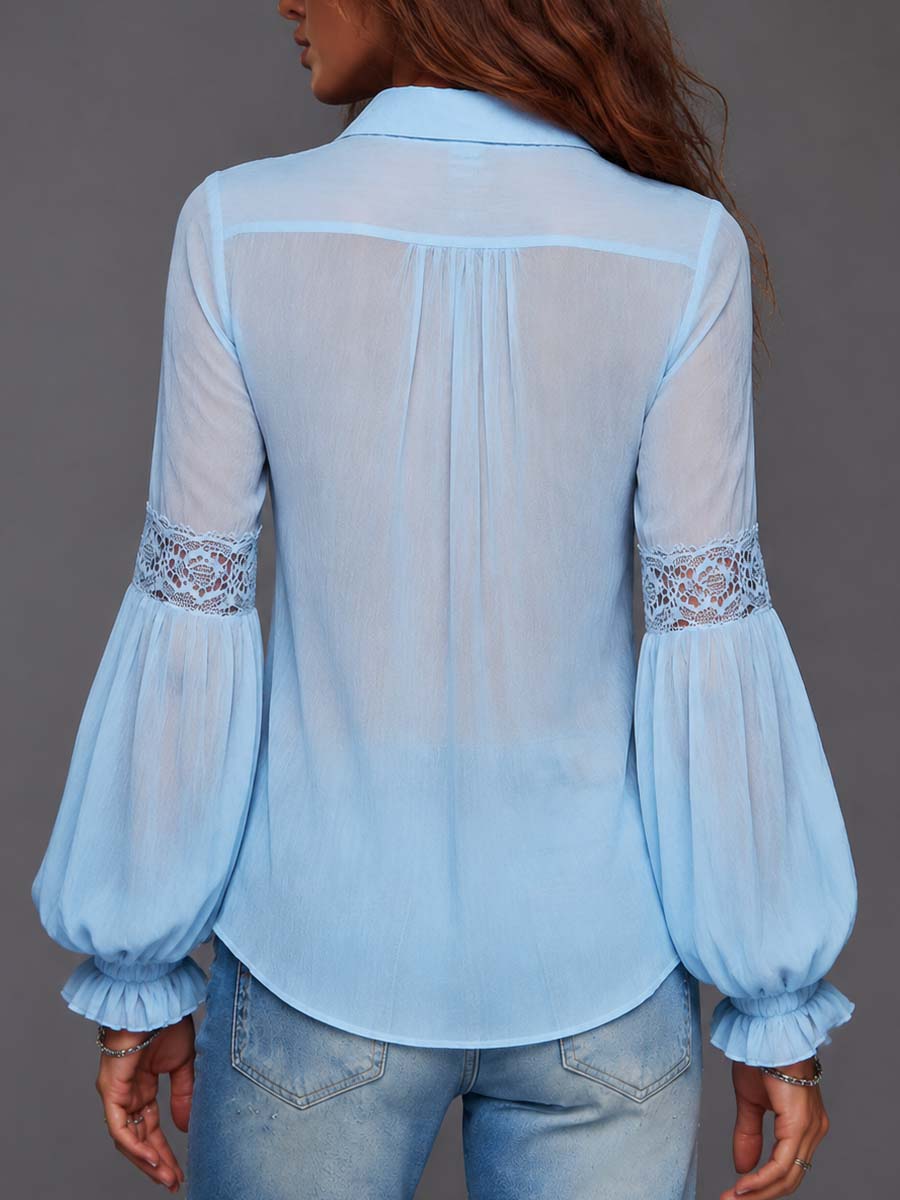 Vera - Lace Trim Puff Sleeve Shirt