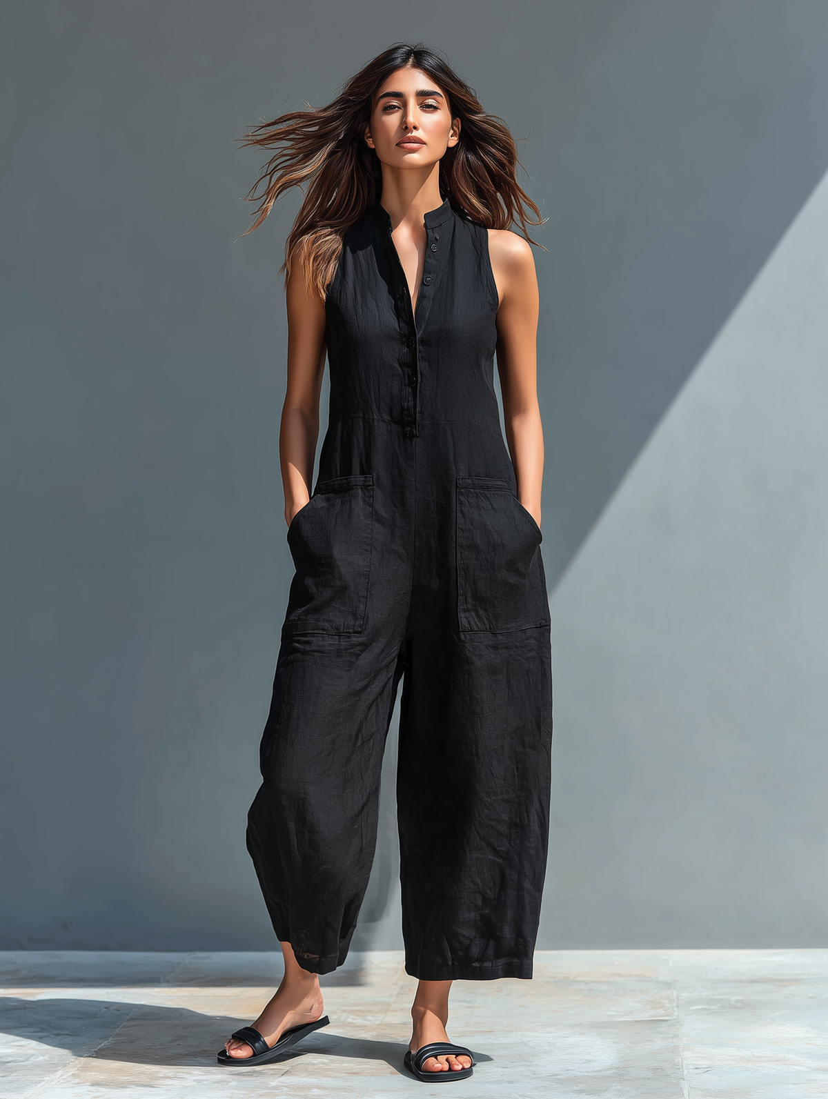 Fern - Minimalist Sleeveless Linen Blend Jumpsuit