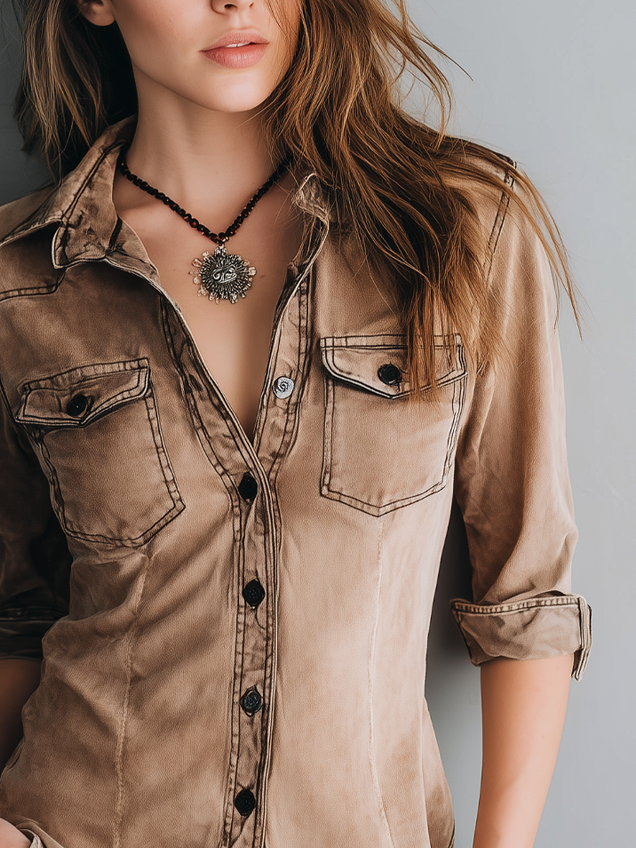 Berenice - Contrast Stitch Washed Blouse