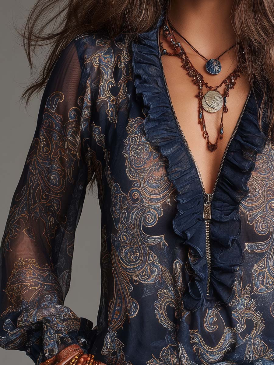 Skye - Baroque Print Chiffon Blouse