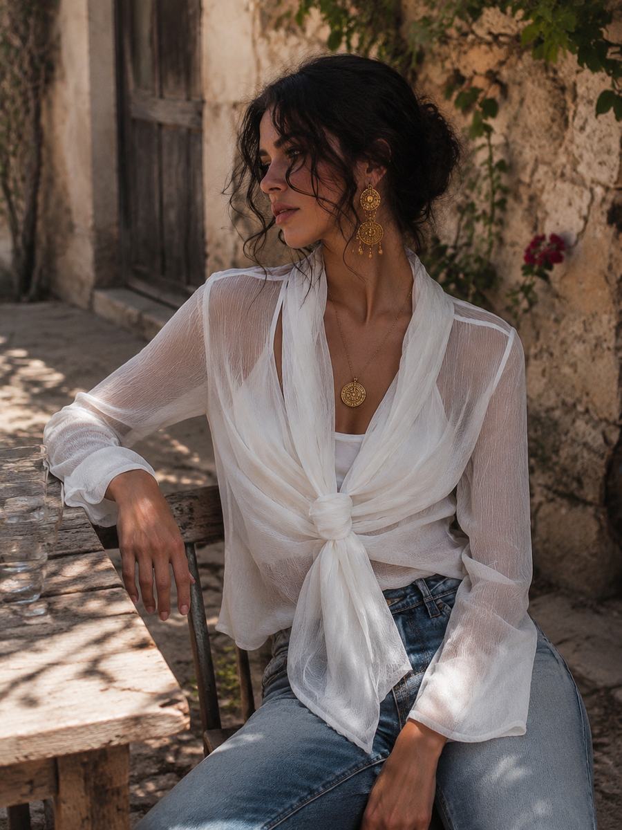 Simone - Sheer Chiffon Wrap Blouse