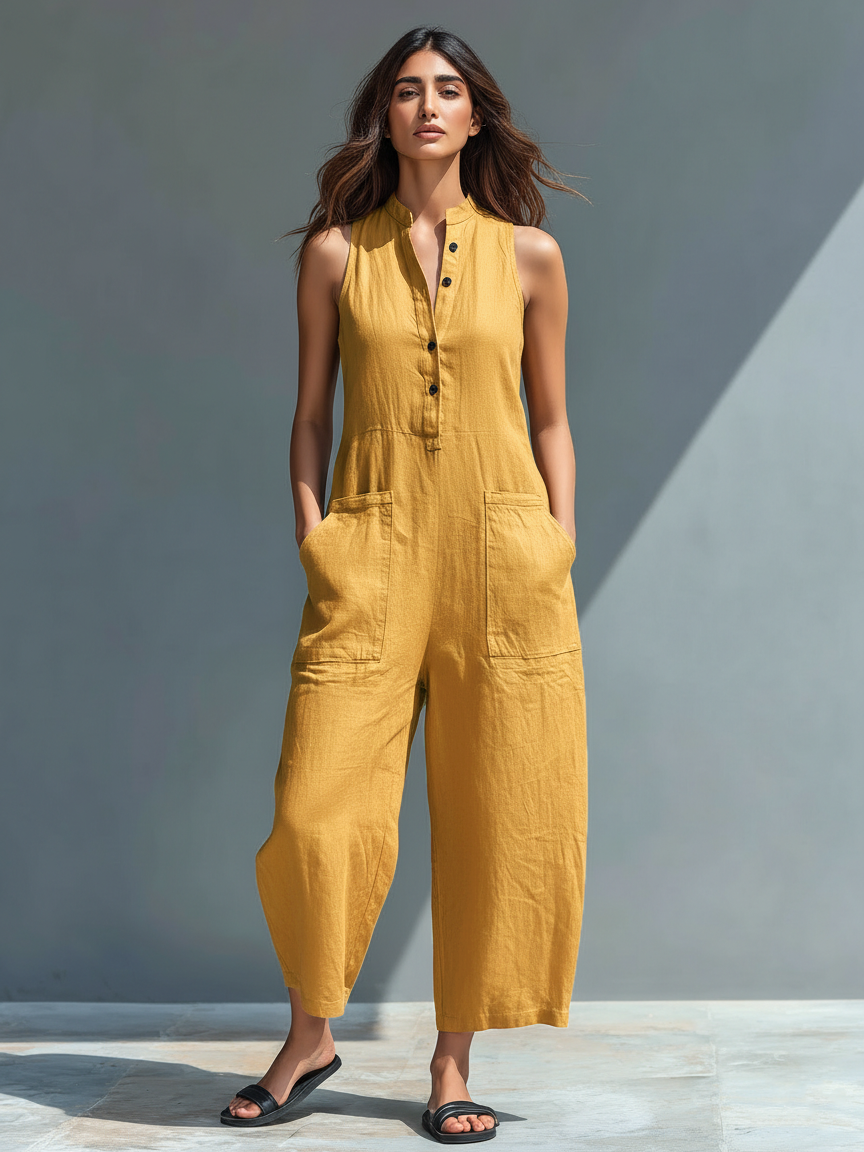 Fern - Minimalist Sleeveless Linen Blend Jumpsuit