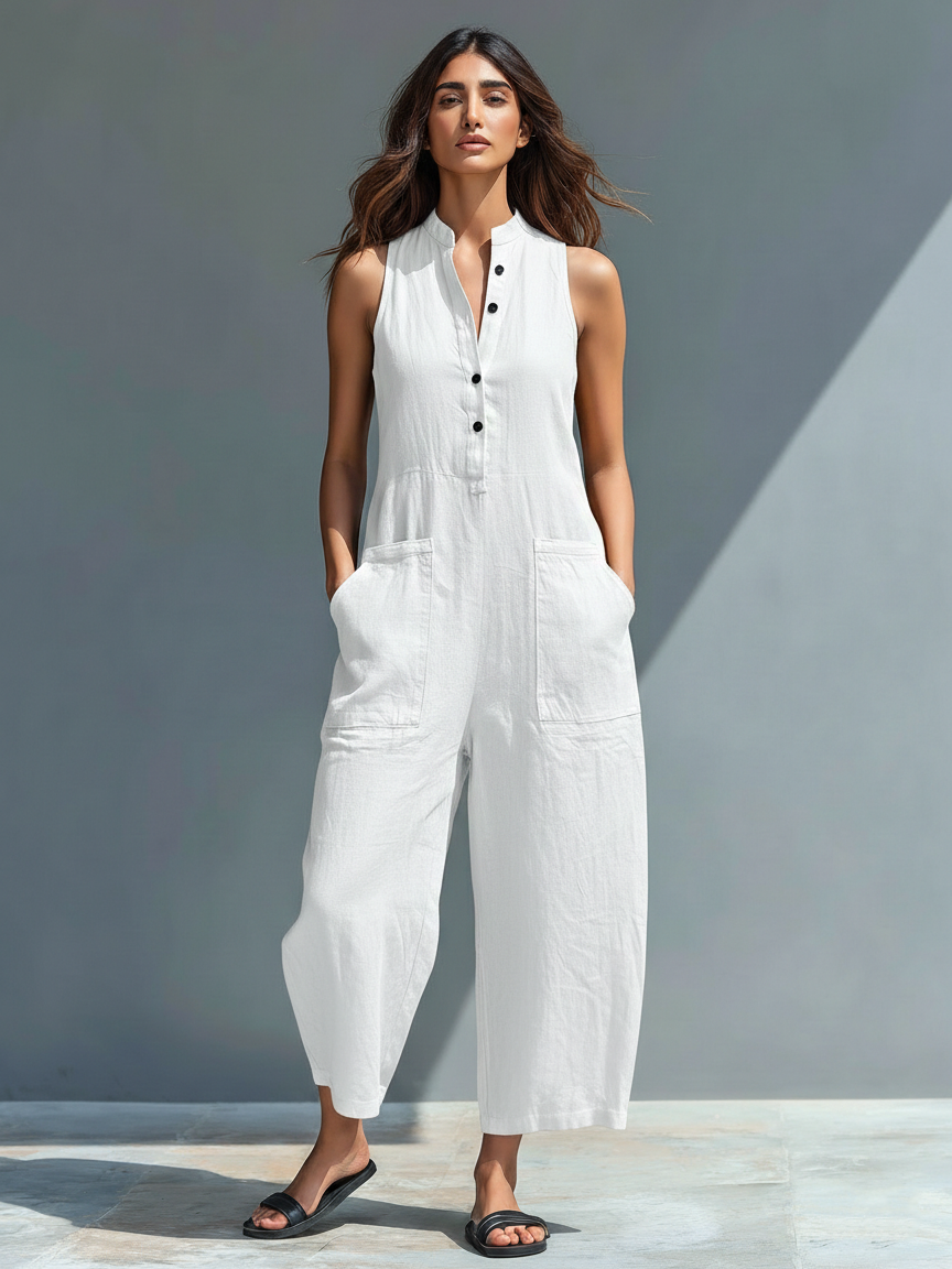 Fern - Minimalist Sleeveless Linen Blend Jumpsuit