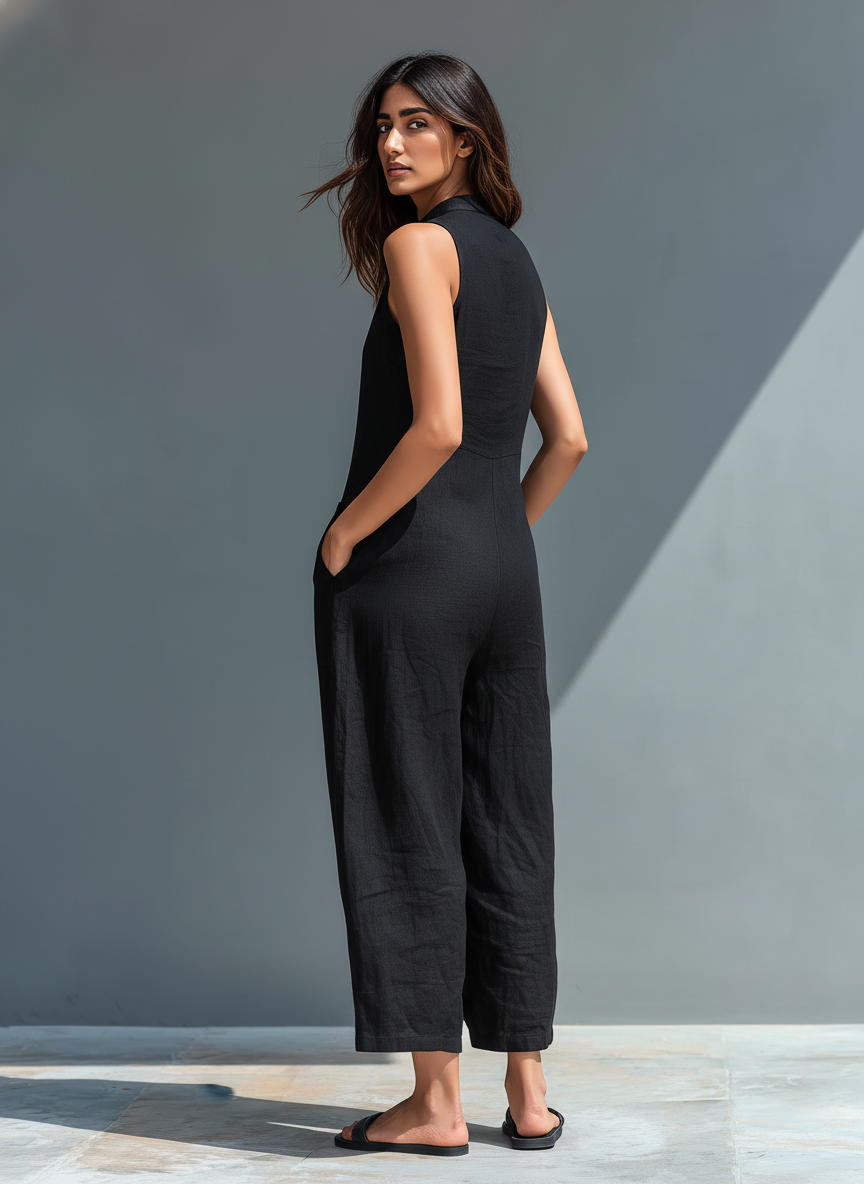 Fern - Minimalist Sleeveless Linen Blend Jumpsuit