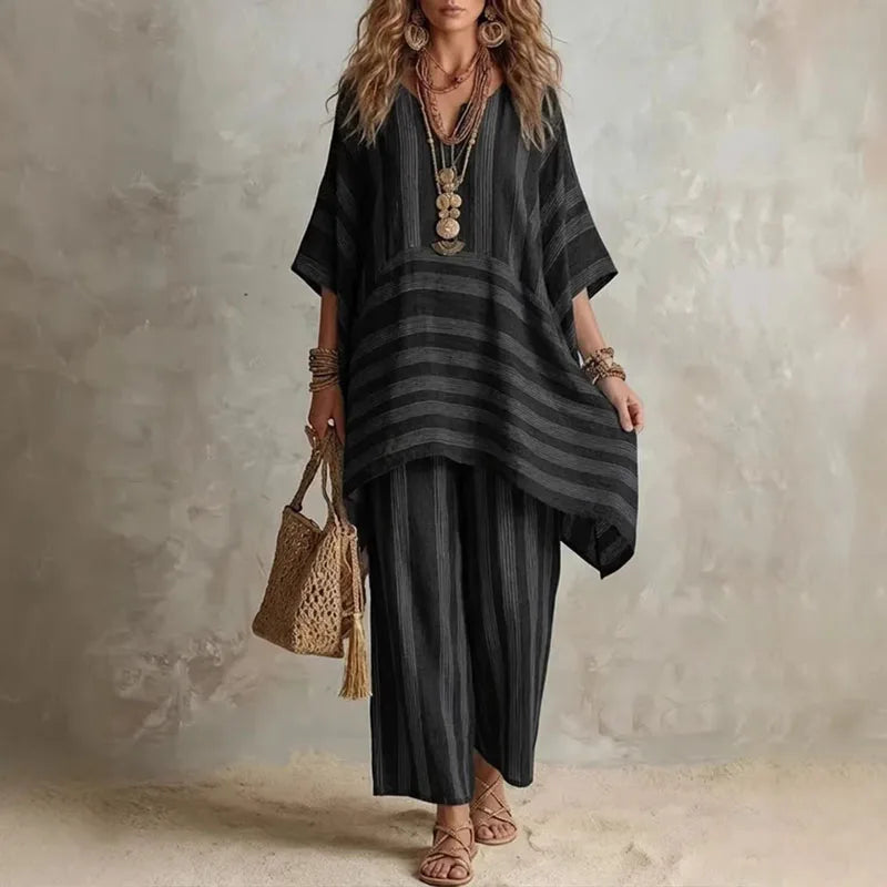 Rowan - Bohemian Two-Piece Set with Striped Pattern
