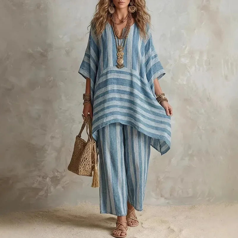 Rowan - Bohemian Two-Piece Set with Striped Pattern