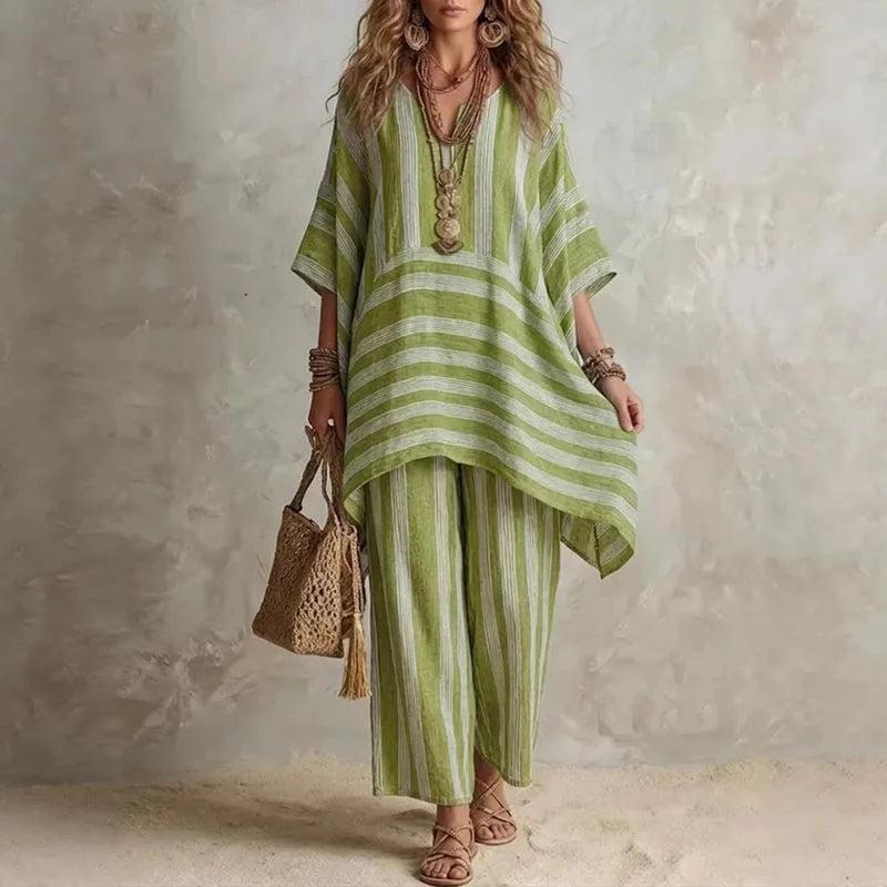 Rowan - Bohemian Two-Piece Set with Striped Pattern