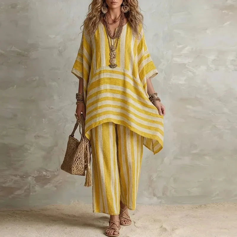 Rowan - Bohemian Two-Piece Set with Striped Pattern