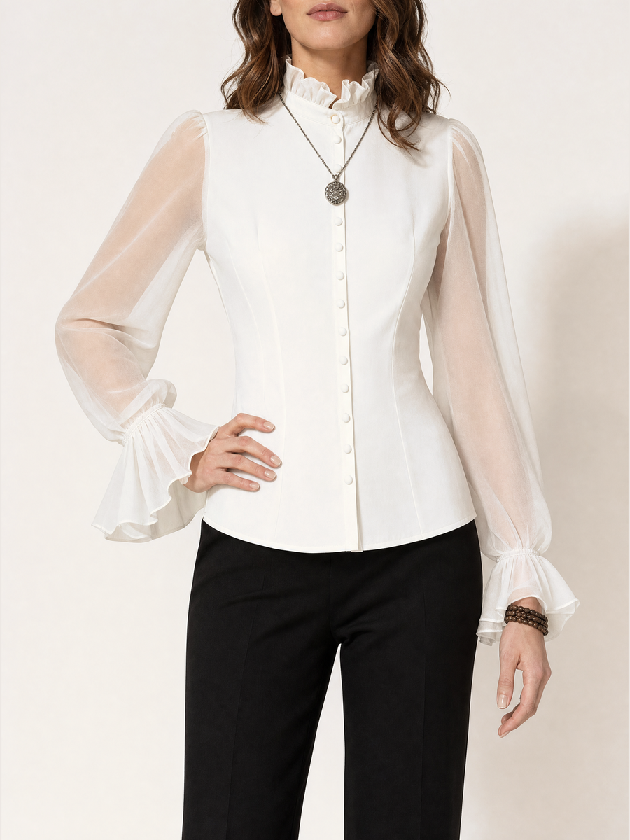Sharon - Sheer Sleeve Corset Blouse