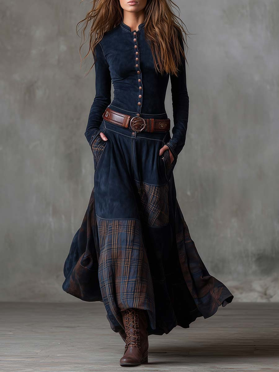 Hazel - Belted Suede Maxi Dress