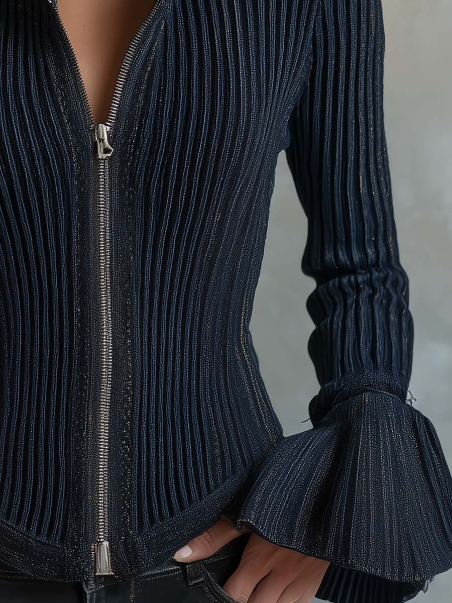 Louane - Sparkle Ribbed Knit Jacket