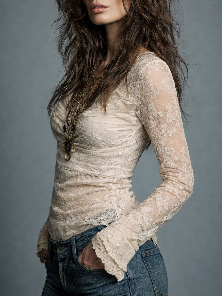 Albane - Cowl Neck Lace Blouse