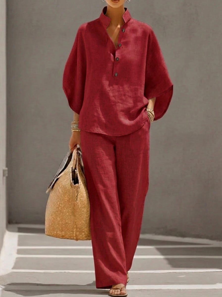 Laurel - Cotton and Linen Shirt and Trouser Set