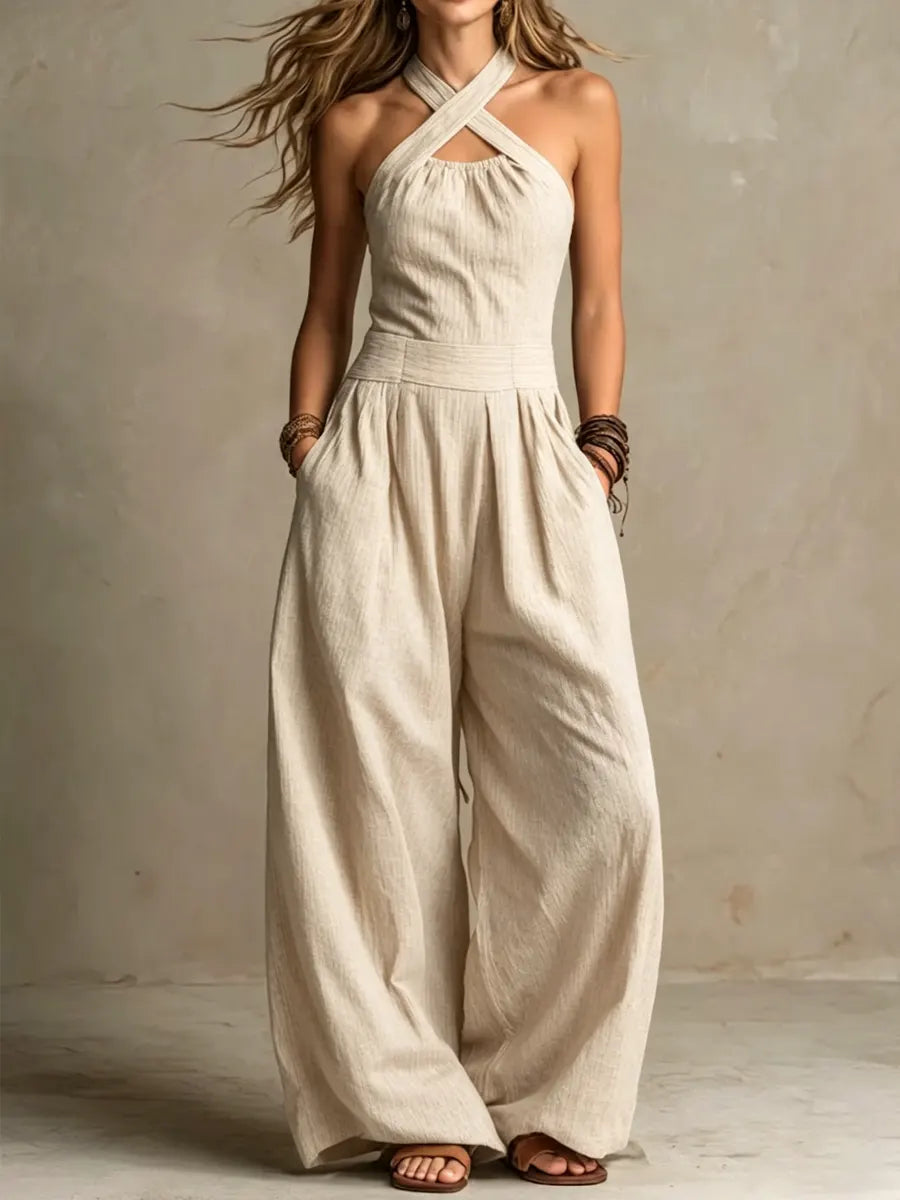 Meadow - Elegant Jumpsuit with Crossed Halter Neckline