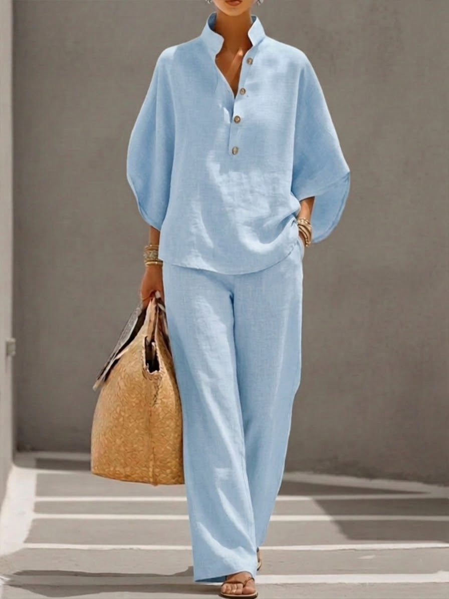 Laurel - Cotton and Linen Shirt and Trouser Set